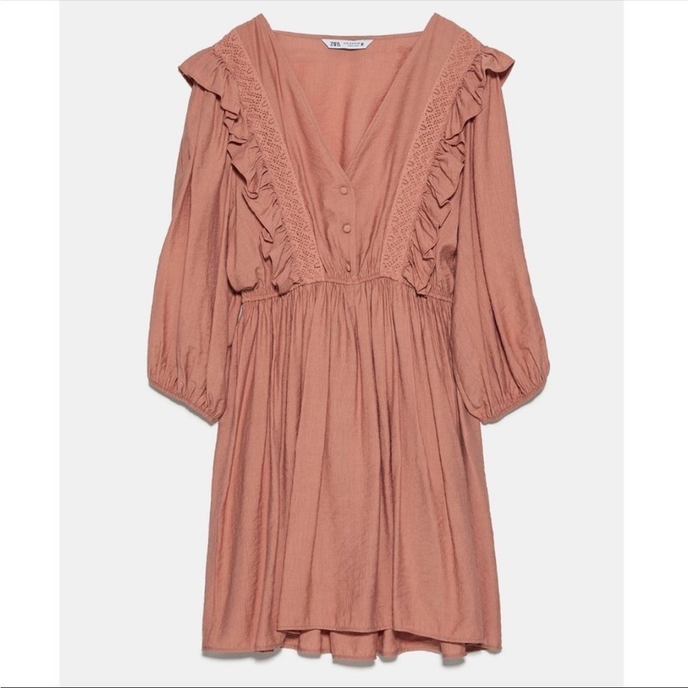 ZARA Pretty Ruffle Romantic V Neck Mini Dress Bloggers Favorite
